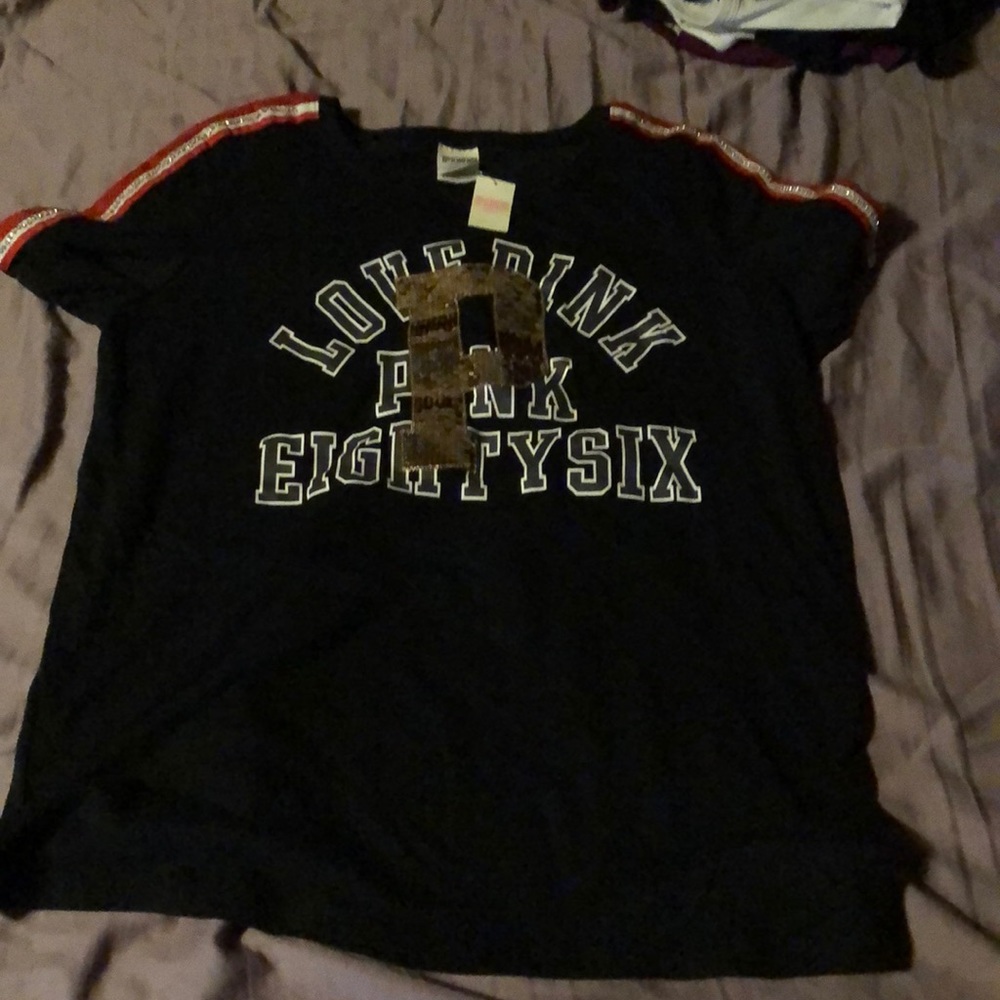 Vs pink NWT black bling top